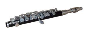 Photograph of a silver-keyed Yamaha piccolo